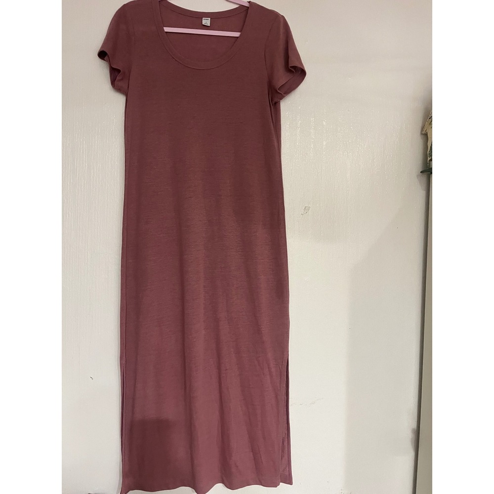 Old Navy Women's Mauve Short Sleeve Maxi Dress Side Slits Casual Comfort M